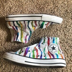 Converse Rainbow Foil Zebra Stripe High Top Sneakers White Multi Youth 1
